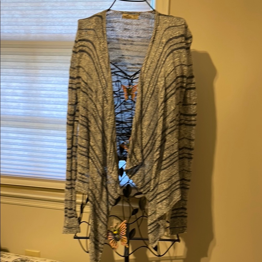 Hollister Gray and Blue Open Front Cardigan with Asymmetrical Hemline